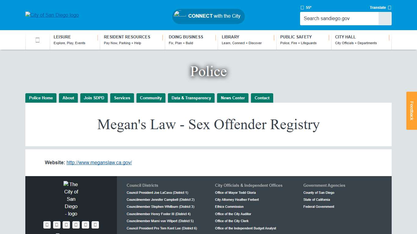 Megan's Law - Sex Offender Registry City of San Diego Official Website