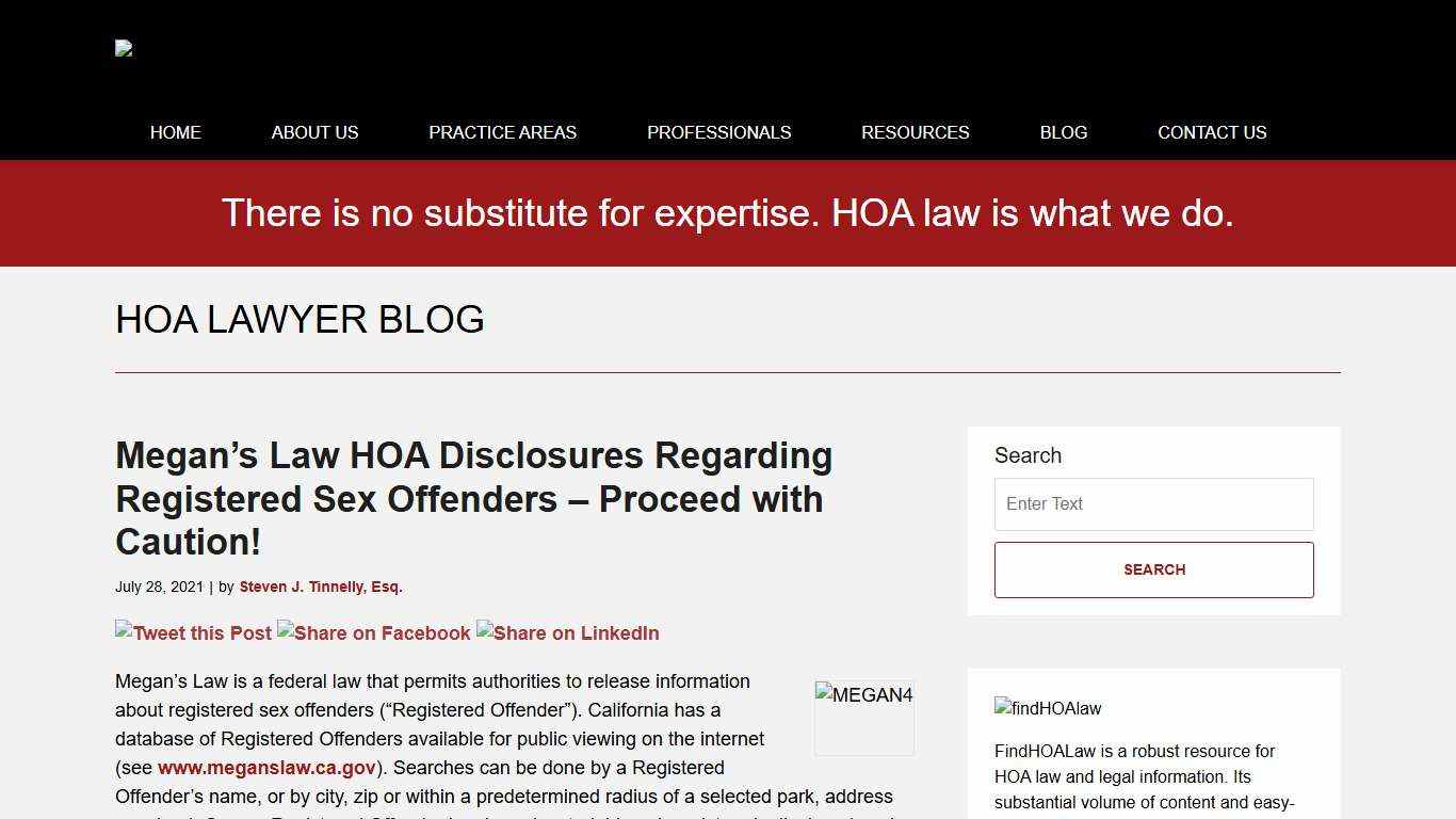 Megan’s Law HOA Disclosures Regarding Registered Sex Offenders – Proceed with Caution! — HOA Lawyer Blog — July 28, 2021